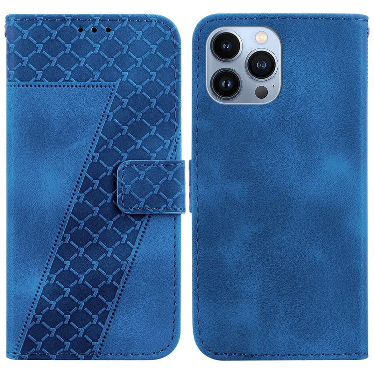 For iPhone 15 Pro Seven-shaped Embossed Leather Phone Case(Blue) - HoMEdemic™ 