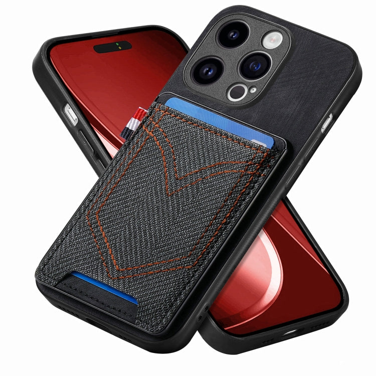For iPhone 15 Pro Denim Texture Leather Skin Phone Case with Card Slot(Black) - HoMEdemic™ 