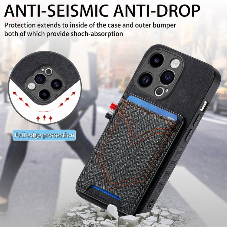 For iPhone 15 Pro Denim Texture Leather Skin Phone Case with Card Slot(Black) - HoMEdemic™ 