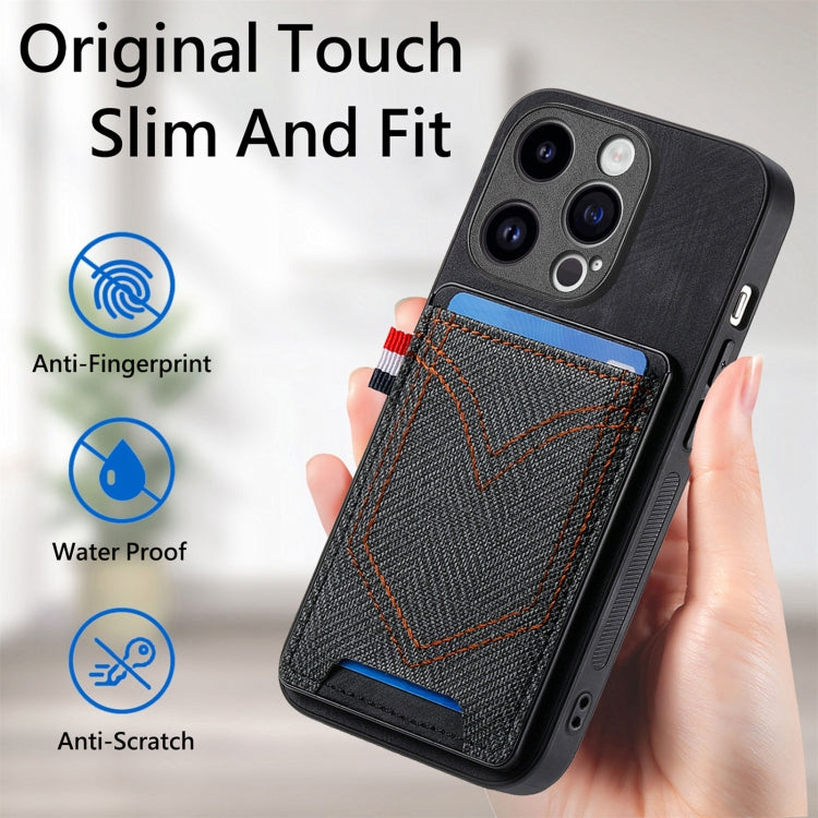 For iPhone 15 Pro Denim Texture Leather Skin Phone Case with Card Slot(Black) - HoMEdemic™ 