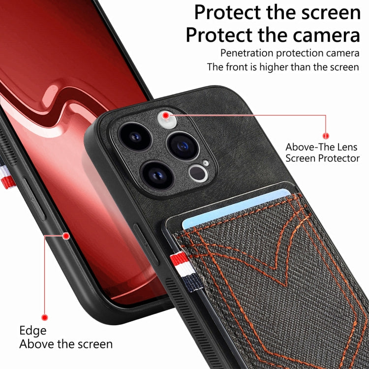 For iPhone 15 Pro Denim Texture Leather Skin Phone Case with Card Slot(Black) - HoMEdemic™ 