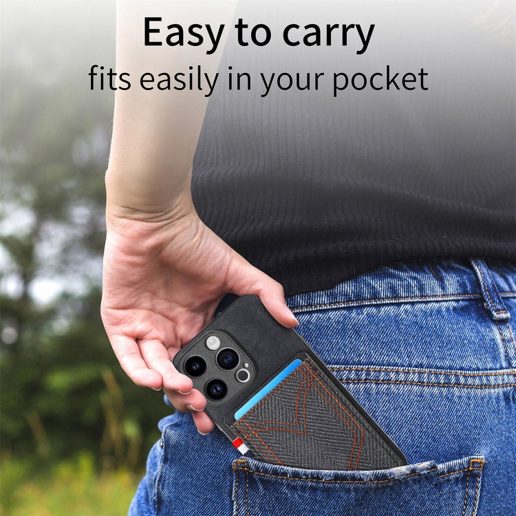 For iPhone 15 Pro Denim Texture Leather Skin Phone Case with Card Slot(Black) - HoMEdemic™ 
