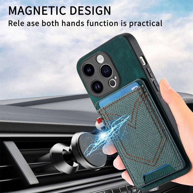 For iPhone 15 Pro Denim Texture Leather Skin Phone Case with Card Slot(Green) - HoMEdemic™ 