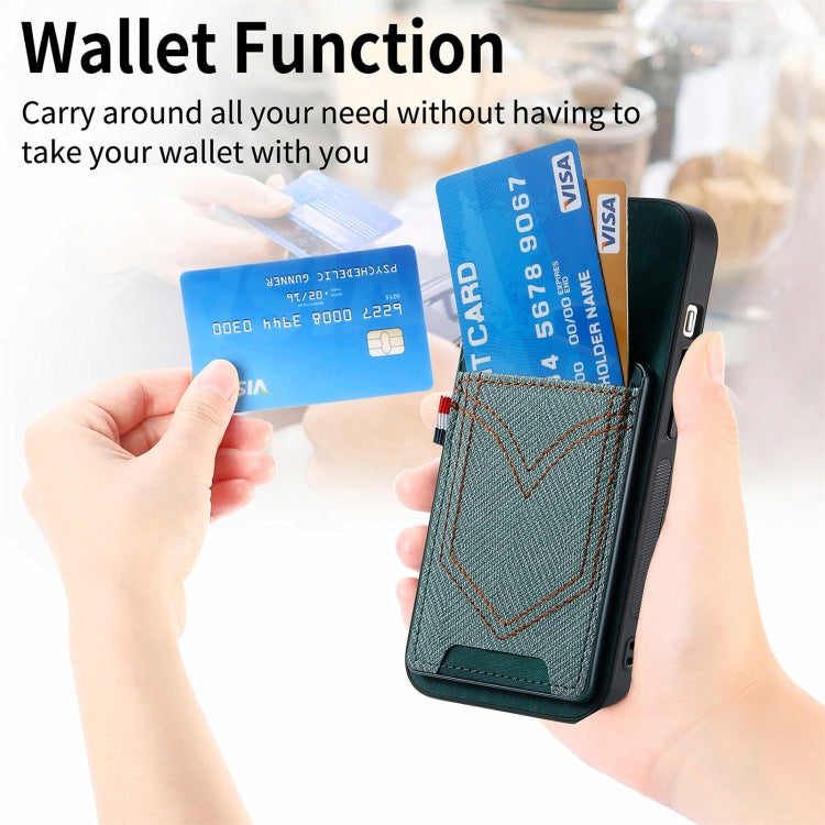 For iPhone 15 Pro Denim Texture Leather Skin Phone Case with Card Slot(Green) - HoMEdemic™ 