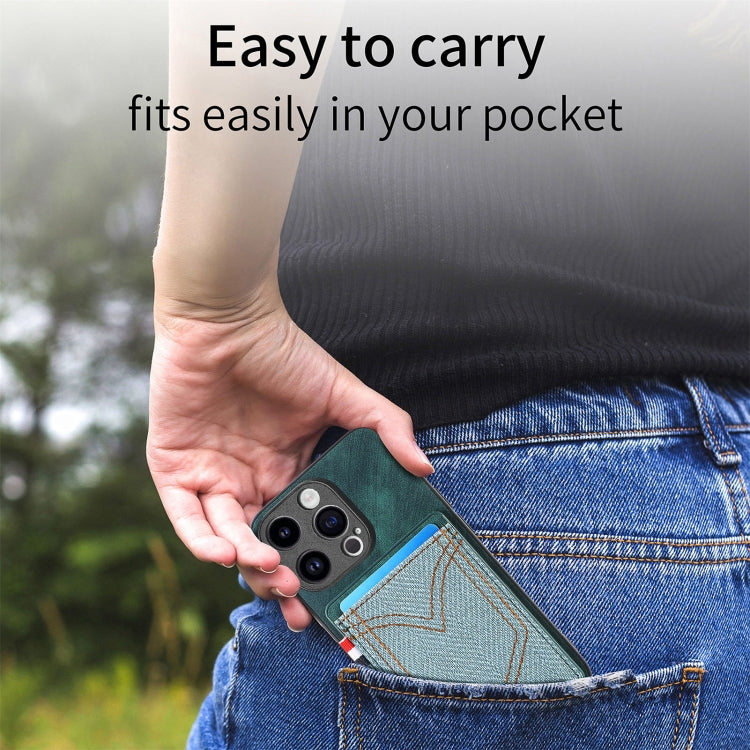 For iPhone 15 Pro Denim Texture Leather Skin Phone Case with Card Slot(Green) - HoMEdemic™ 