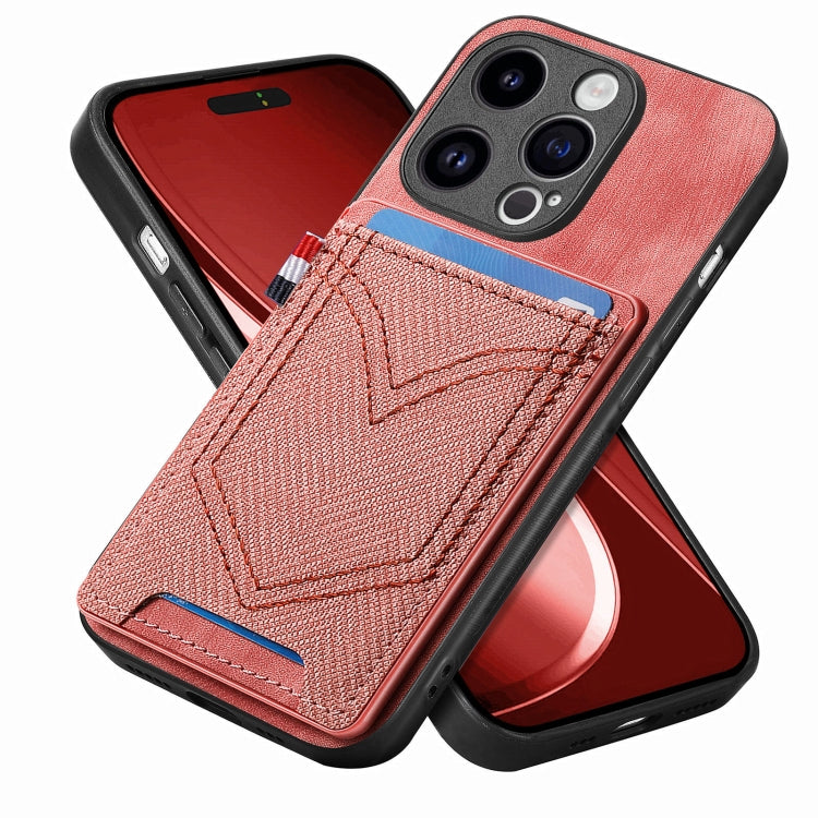 For iPhone 15 Pro Denim Texture Leather Skin Phone Case with Card Slot(Pink) - HoMEdemic™ 