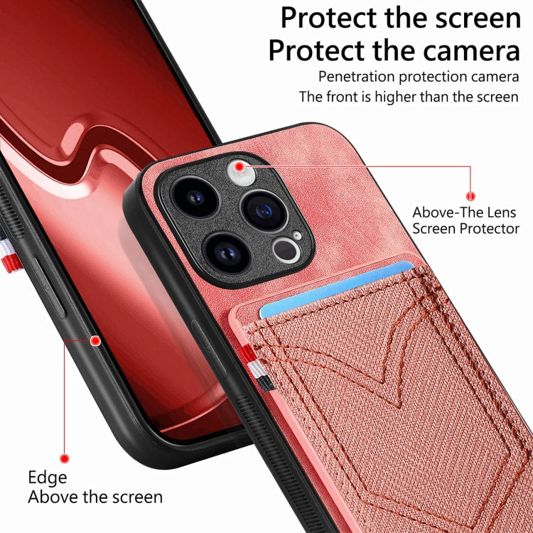 For iPhone 15 Pro Denim Texture Leather Skin Phone Case with Card Slot(Pink) - HoMEdemic™ 