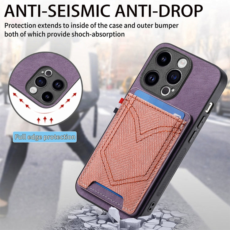 For iPhone 15 Pro Denim Texture Leather Skin Phone Case with Card Slot(Purple) - HoMEdemic™ 