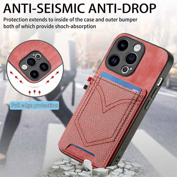 For iPhone 15 Pro Max Denim Texture Leather Skin Phone Case with Card Slot(Pink) - HoMEdemic™ 