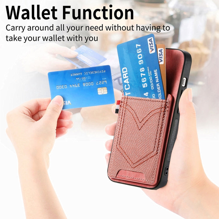 For iPhone 15 Pro Max Denim Texture Leather Skin Phone Case with Card Slot(Pink) - HoMEdemic™ 