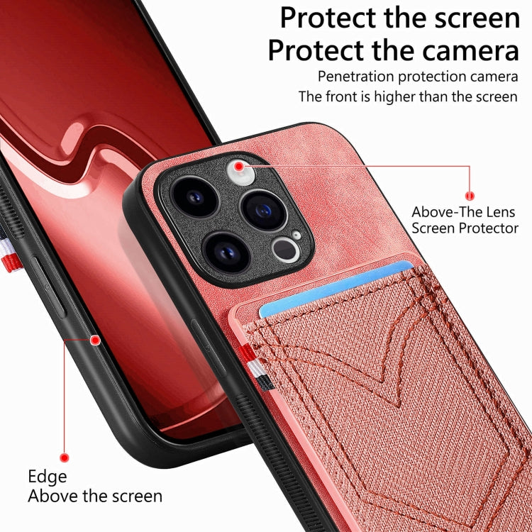 For iPhone 15 Pro Max Denim Texture Leather Skin Phone Case with Card Slot(Pink) - HoMEdemic™ 