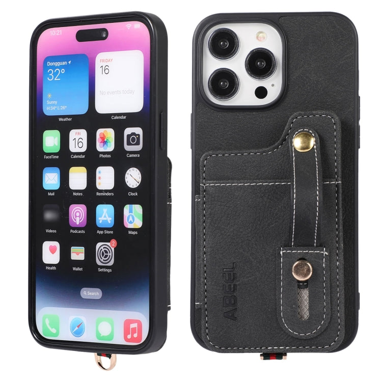For iPhone 15 Pro ABEEL Litchi Texture Card Bag PU Phone Case(Black) - HoMEdemic™ 
