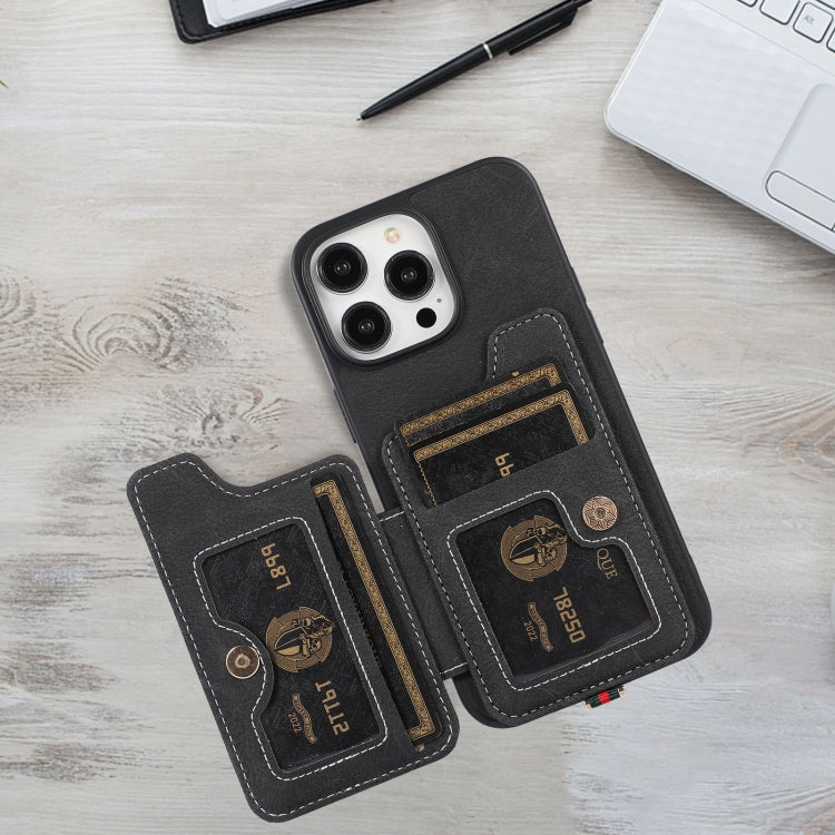 For iPhone 15 Pro ABEEL Litchi Texture Card Bag PU Phone Case(Black) - HoMEdemic™ 