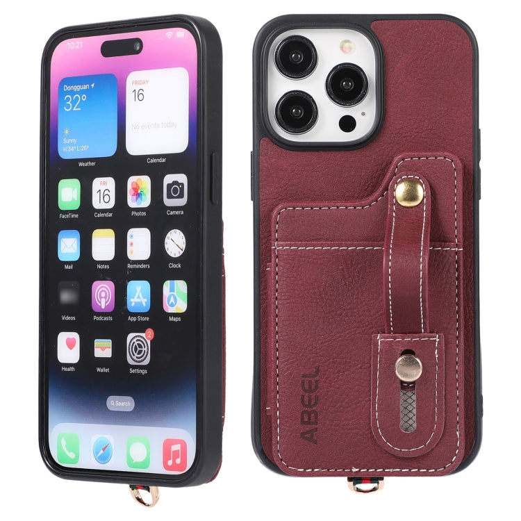 For iPhone 15 Pro ABEEL Litchi Texture Card Bag PU Phone Case(Purple) - HoMEdemic™ 