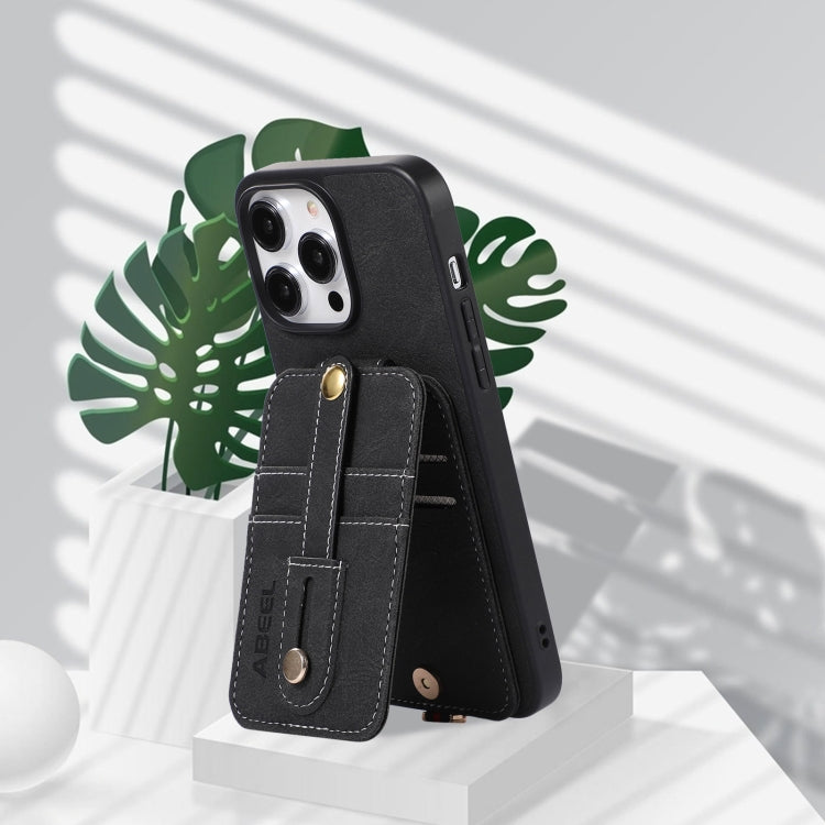 For iPhone 15 Pro ABEEL Litchi Texture Card Bag PU Phone Case(Black) - HoMEdemic™ 