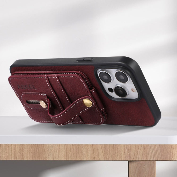 For iPhone 15 Pro ABEEL Litchi Texture Card Bag PU Phone Case(Purple) - HoMEdemic™ 