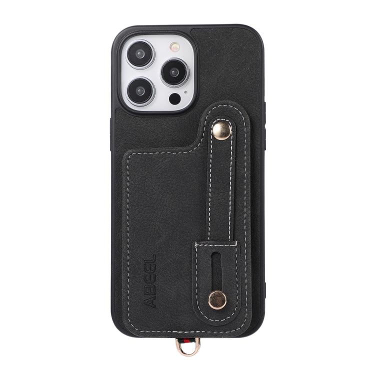 For iPhone 15 Pro ABEEL Litchi Texture Card Bag PU Phone Case(Black) - HoMEdemic™ 