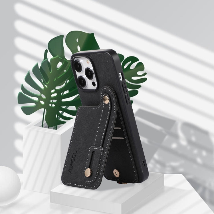 For iPhone 15 Pro ABEEL Litchi Texture Card Bag PU Phone Case(Black) - HoMEdemic™ 