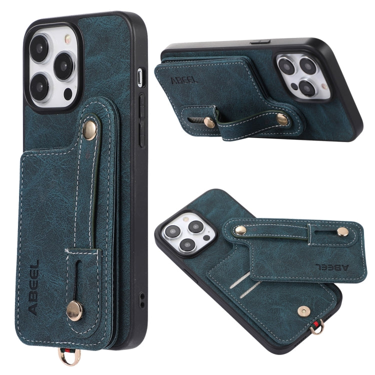 For iPhone 15 Pro ABEEL Litchi Texture Card Bag PU Phone Case(Blue) - HoMEdemic™ 
