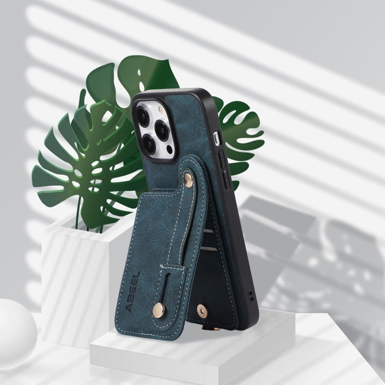 For iPhone 15 Pro ABEEL Litchi Texture Card Bag PU Phone Case(Blue) - HoMEdemic™ 