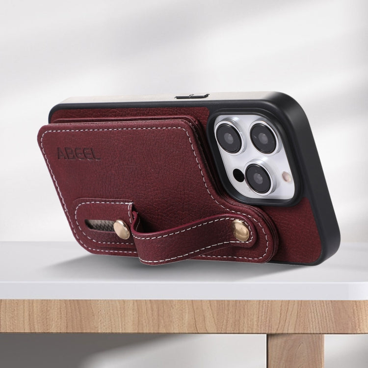 For iPhone 15 Pro ABEEL Litchi Texture Card Bag PU Phone Case(Purple) - HoMEdemic™ 