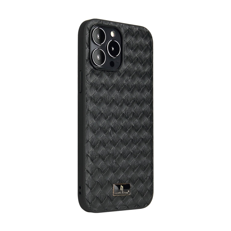For iPhone 15 Pro Max Fierre Shann Leather Texture Phone Back Cover Case(Woven Black) - HoMEdemic™ 