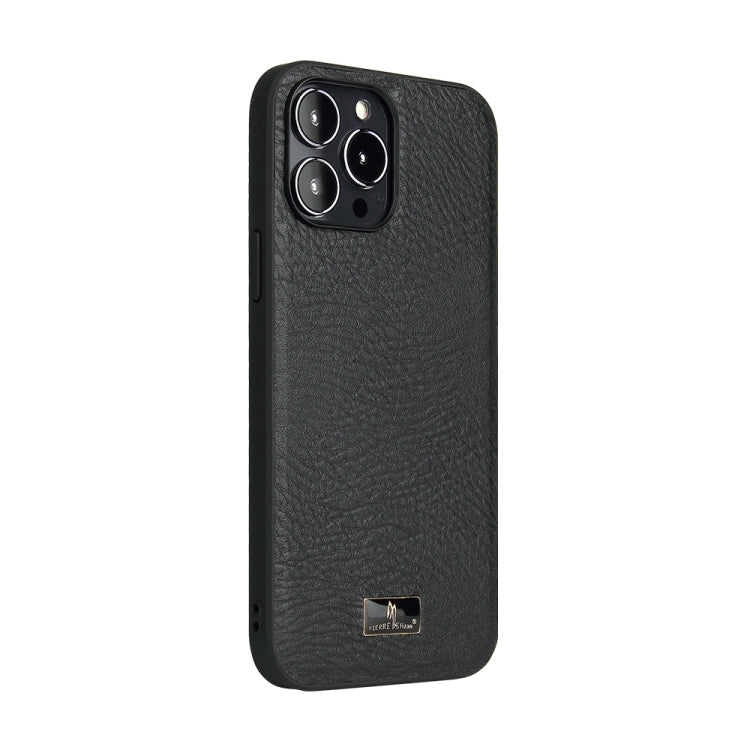 For iPhone 15 Pro Max Fierre Shann Leather Texture Phone Back Cover Case(Cowhide Black) - HoMEdemic™ 
