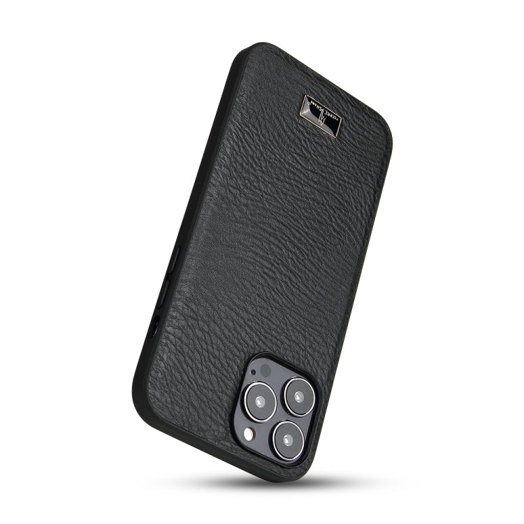 For iPhone 15 Pro Max Fierre Shann Leather Texture Phone Back Cover Case(Cowhide Black) - HoMEdemic™ 
