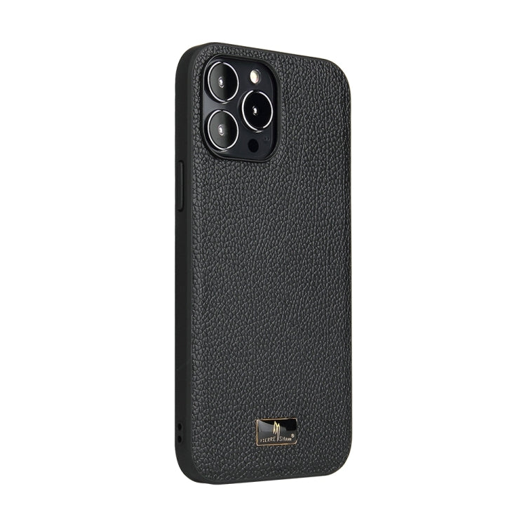 For iPhone 15 Pro Max Fierre Shann Leather Texture Phone Back Cover Case(Lychee Black) - HoMEdemic™ 