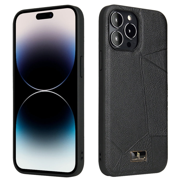For iPhone 15 Pro Fierre Shann Leather Texture Phone Back Cover Case(Ox Tendon Black) - HoMEdemic™ 