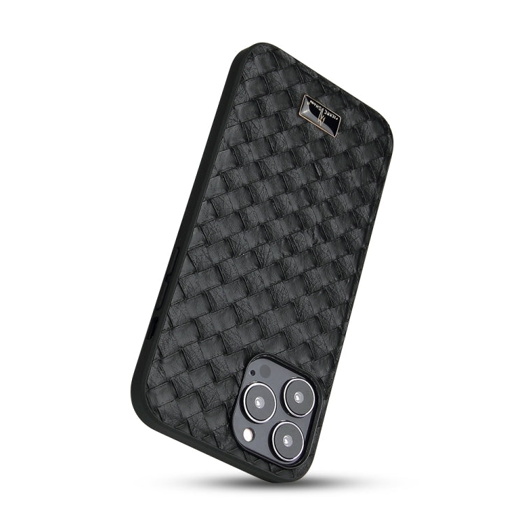 For iPhone 15 Pro Fierre Shann Leather Texture Phone Back Cover Case(Woven Black) - HoMEdemic™ 