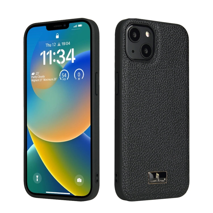 For iPhone 15 Plus Fierre Shann Leather Texture Phone Back Cover Case(Lychee Black) - HoMEdemic™ 