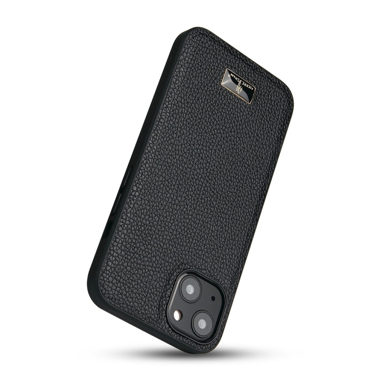 For iPhone 15 Plus Fierre Shann Leather Texture Phone Back Cover Case(Lychee Black) - HoMEdemic™ 