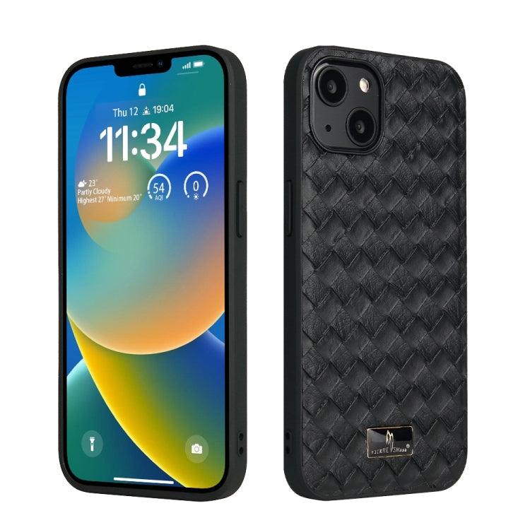 For iPhone 15 Fierre Shann Leather Texture Phone Back Cover Case(Woven Black) - HoMEdemic™ 