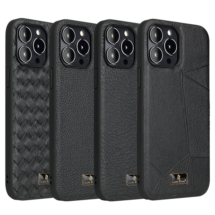 For iPhone 15 Plus Fierre Shann Leather Texture Phone Back Cover Case(Cowhide Black) - HoMEdemic™ 