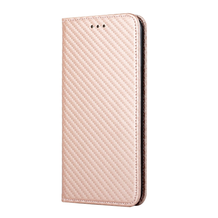 For iPhone 15 Pro Carbon Fiber Texture Flip Holder Leather Phone Case(Rose Gold) - HoMEdemic™ 