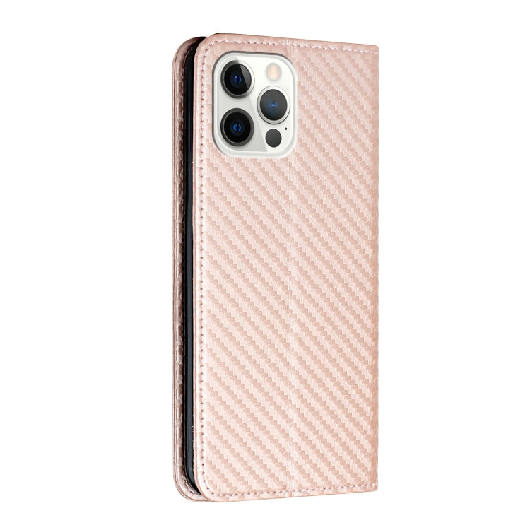 For iPhone 15 Pro Carbon Fiber Texture Flip Holder Leather Phone Case(Rose Gold) - HoMEdemic™ 