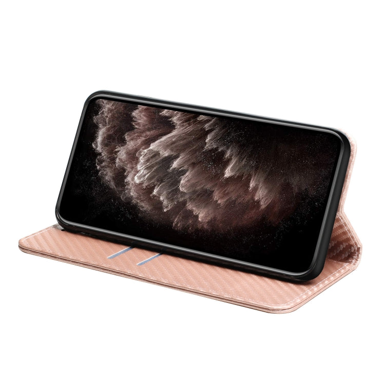 For iPhone 15 Pro Carbon Fiber Texture Flip Holder Leather Phone Case(Rose Gold) - HoMEdemic™ 