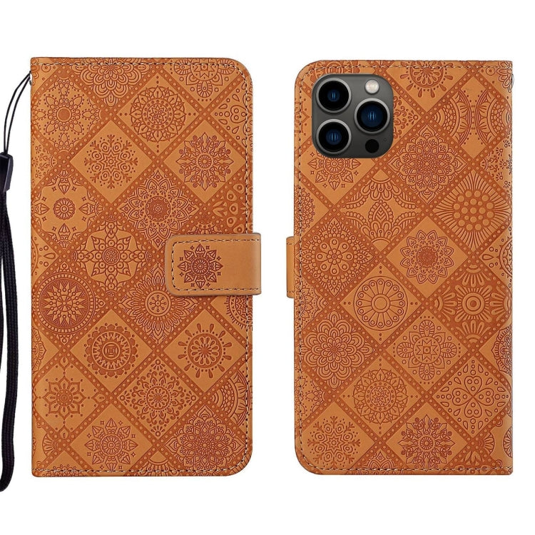 For iPhone 15 Pro Max Ethnic Style Embossed Pattern Leather Phone Case(Brown) - HoMEdemic™ 