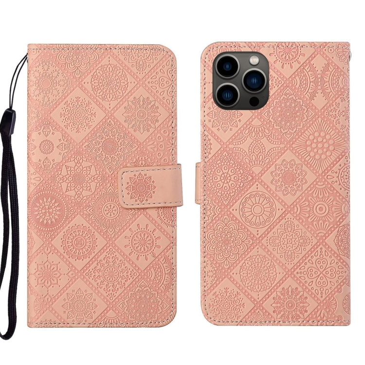 For iPhone 15 Pro Max Ethnic Style Embossed Pattern Leather Phone Case(Pink) - HoMEdemic™ 