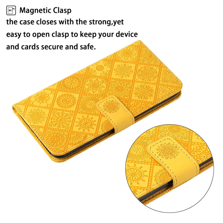 For iPhone 15 Pro Max Ethnic Style Embossed Pattern Leather Phone Case(Yellow) - HoMEdemic™ 
