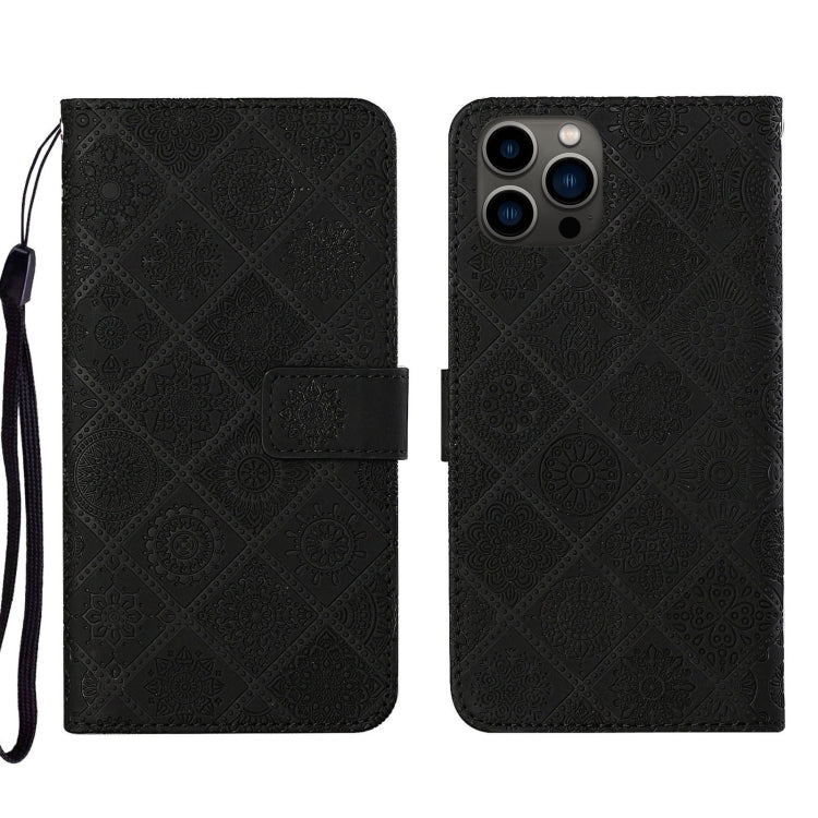 For iPhone 15 Pro Max Ethnic Style Embossed Pattern Leather Phone Case(Black) - HoMEdemic™ 