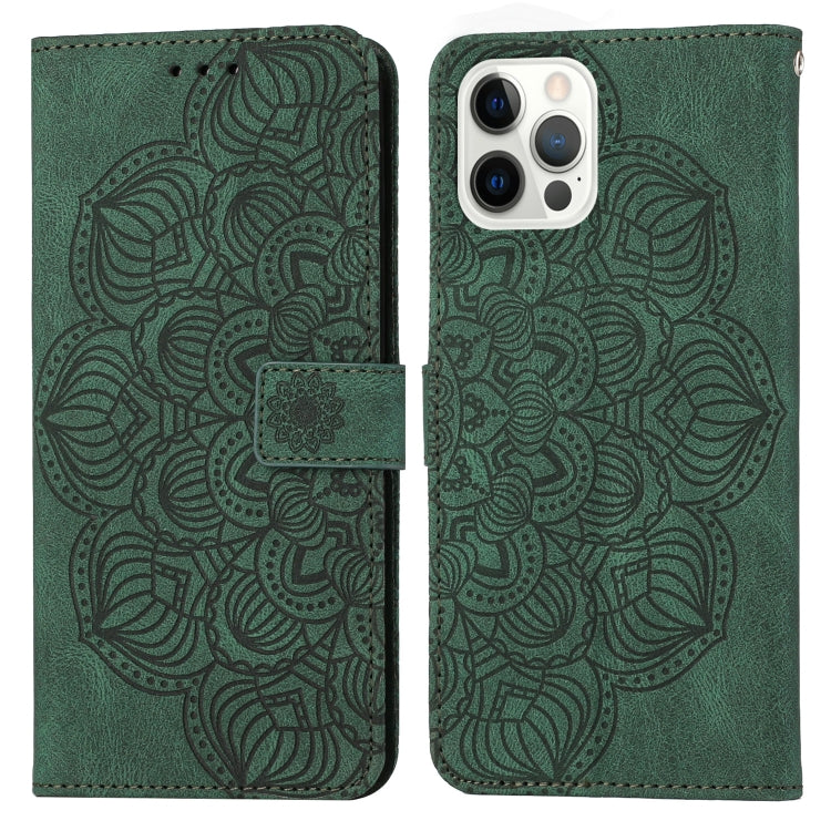 For iPhone 15 Pro Max Mandala Embossed Flip Leather Phone Case(Green) - HoMEdemic™ 