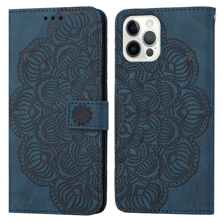 For iPhone 15 Pro Max Mandala Embossed Flip Leather Phone Case(Blue) - HoMEdemic™ 