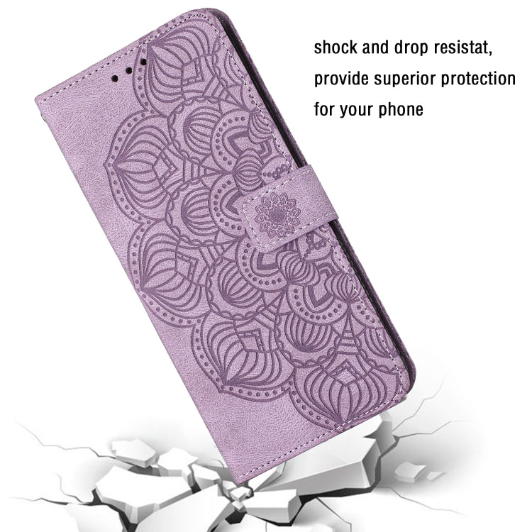 For iPhone 15 Pro Max Mandala Embossed Flip Leather Phone Case(Purple) - HoMEdemic™ 