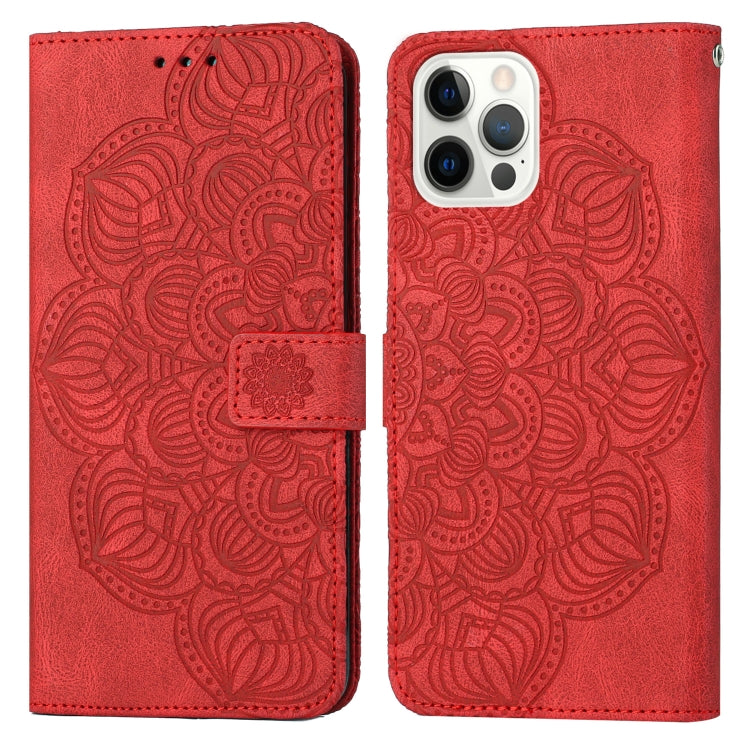 For iPhone 15 Pro Mandala Embossed Flip Leather Phone Case(Red) - HoMEdemic™ 