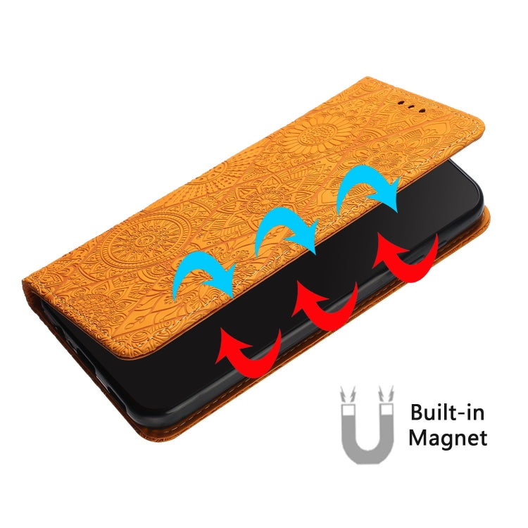 For iPhone 15 Pro Max Ethnic Embossed Adsorption Leather Phone Case(Yellow) - HoMEdemic™ 