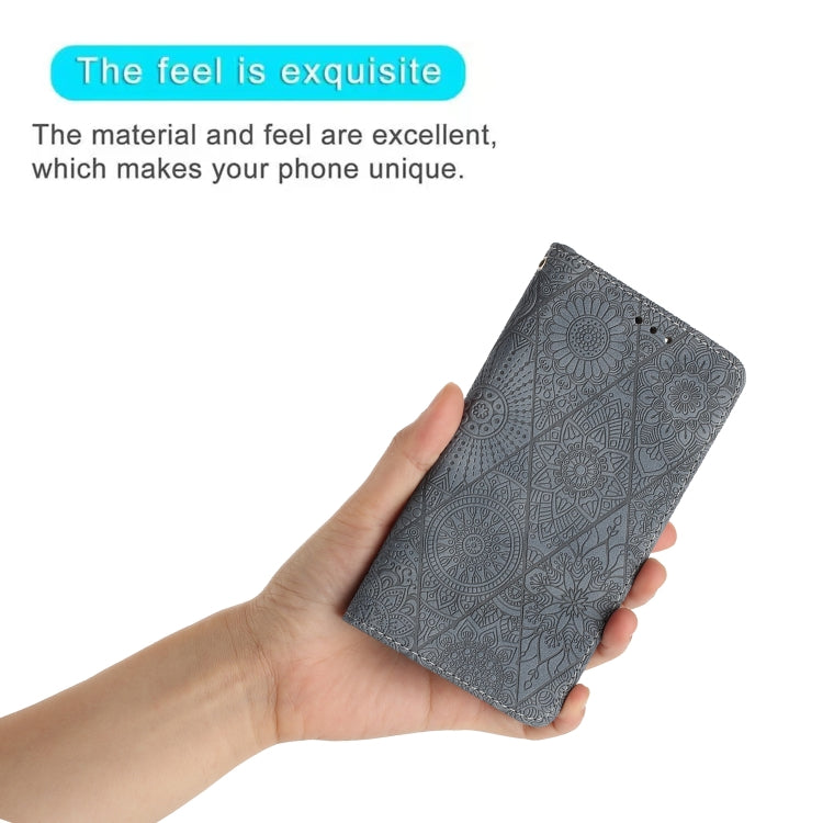 For iPhone 15 Pro Max Ethnic Embossed Adsorption Leather Phone Case(Grey) - HoMEdemic™ 