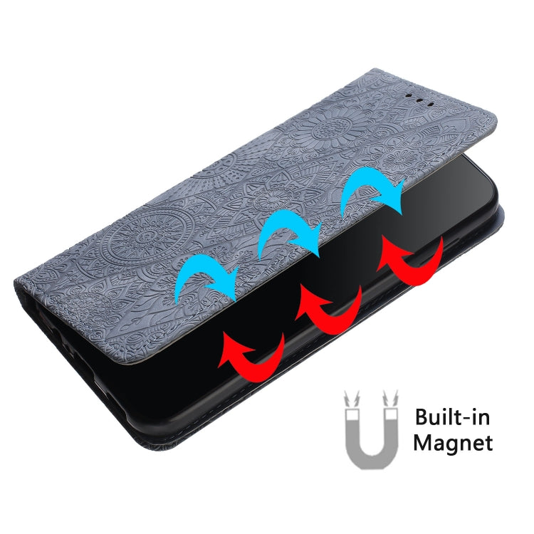 For iPhone 15 Pro Max Ethnic Embossed Adsorption Leather Phone Case(Grey) - HoMEdemic™ 