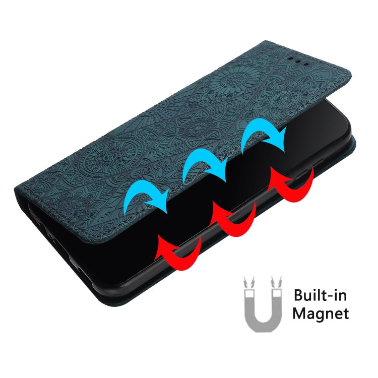 For iPhone 15 Pro Ethnic Embossed Adsorption Leather Phone Case(Blue) - HoMEdemic™ 